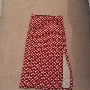 Red floral slit down long skirt